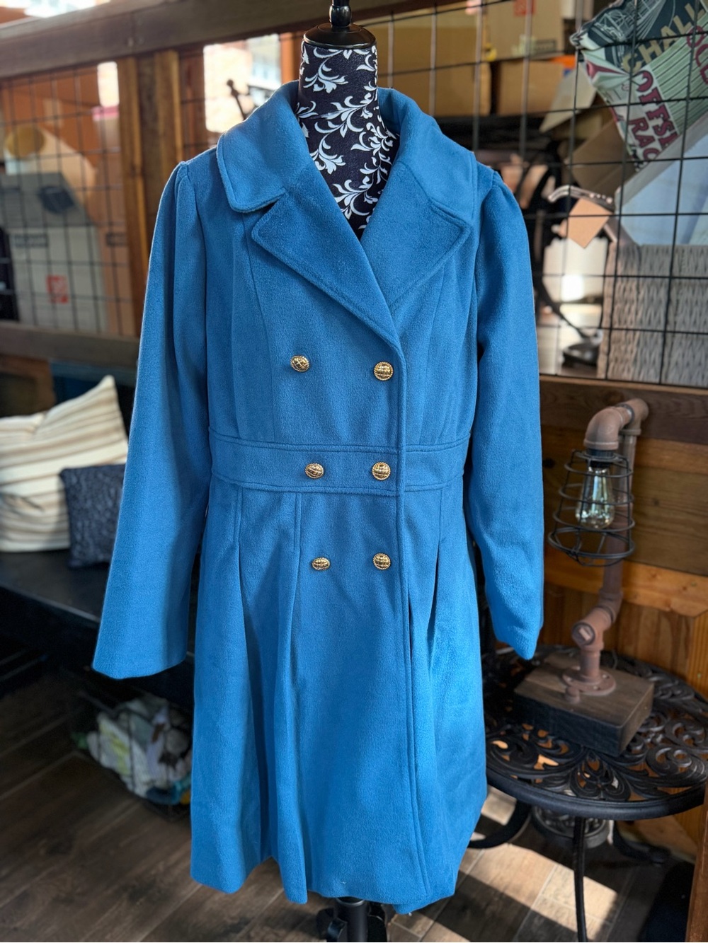 *NWT* Grace Karin Blue Double-Breasted Wool Coat with Gold Buttons